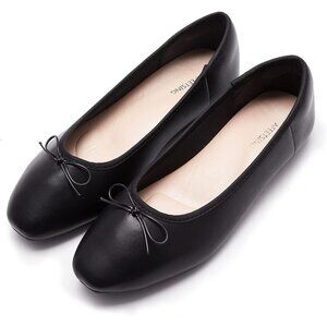 Women's A-black2 Polyurethane Round Toe Comfortable Bow Ballet Flats Shoes